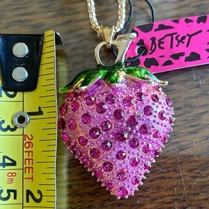 Pink and Green Strawberry Necklace 26” chain